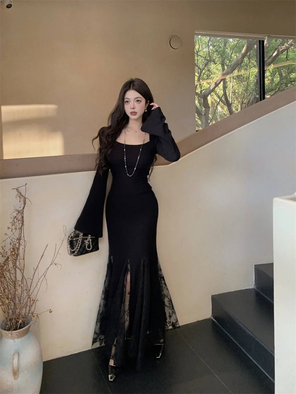 New Spring Summer Vintage Bodycon Solid Chic Women Black Dress Elegant Slim Lace Patchwork Party Prom Vestidos Female Clothes