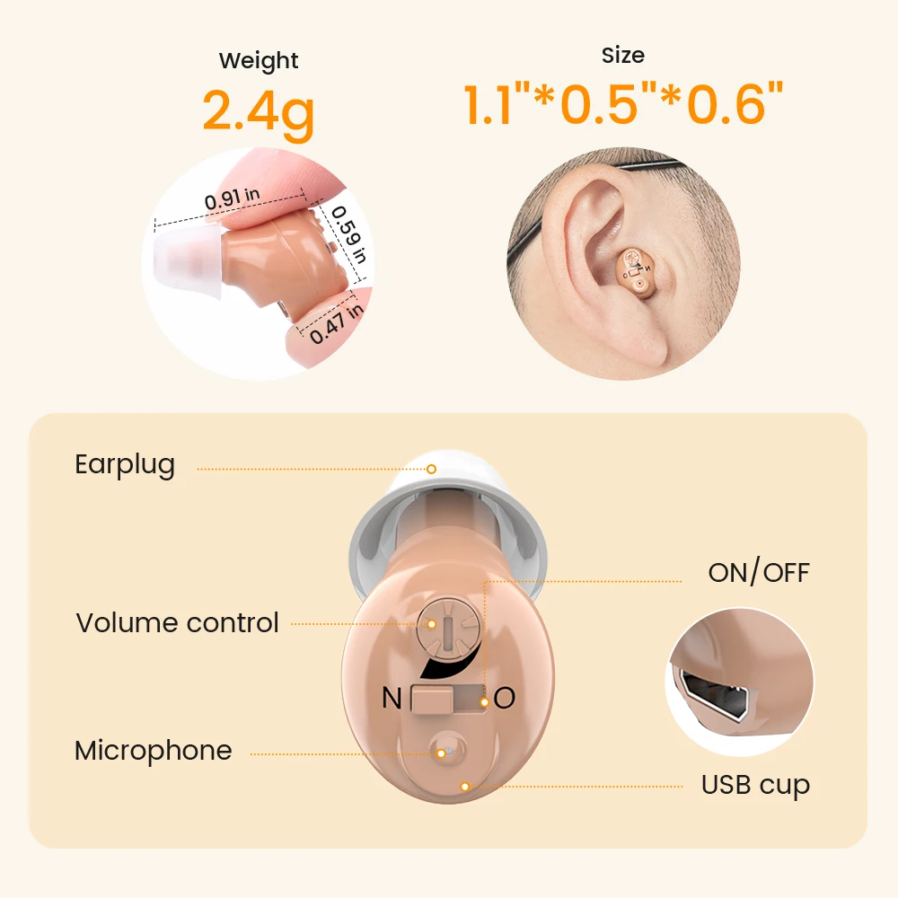 Hearing Aid Mini Rechargeable Digital ITE Adjustable Tone Sound Amplifier Portable Elderly