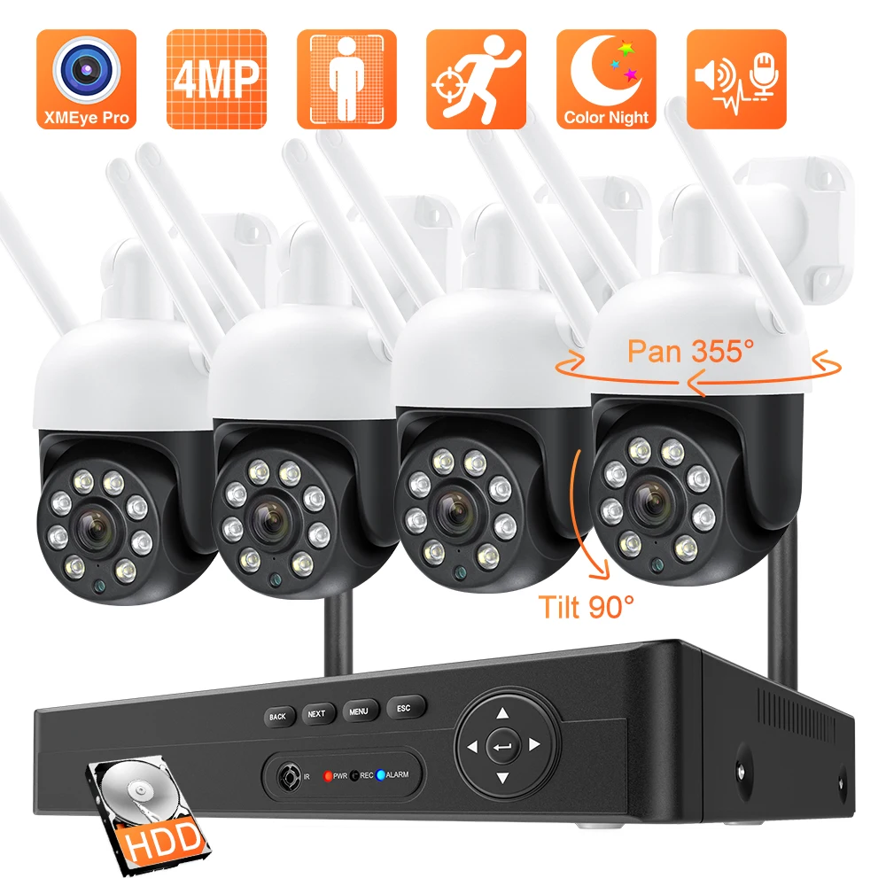 Techage 8CH 4MP Wireless Camera System Atuo Tracking Two-way Audio Wifi Security Video Surveillance Kit Color Night Vision