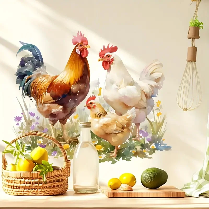Cartoon Chicken Wall Decal-Removable & PVC Sticker for Living Room, Bedroom, Corners, Fridge & Washing Machine