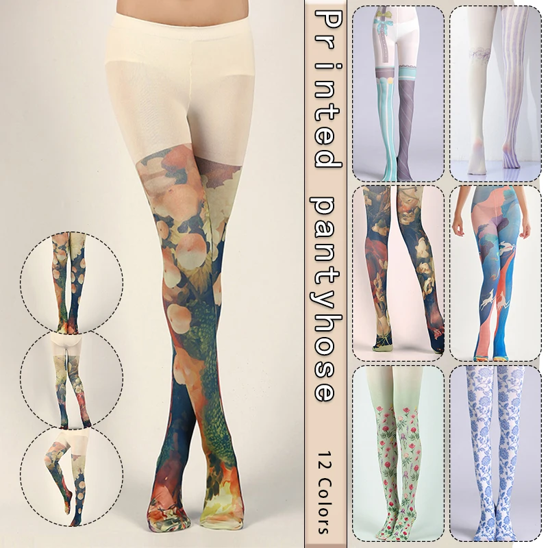 Women Pantyhose Sweet Lolita Print Pantyhose Women Y2K Girls Yoga Pants