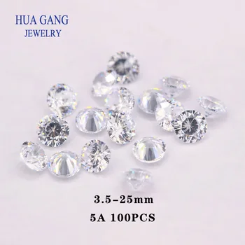 라운드 컷 루즈 CZ 스톤 합성 보석, 흰색 루즈 큐빅 지르코니아, 6mm 비드 스톤, 5A, 100 개, 3 ~ 25mm