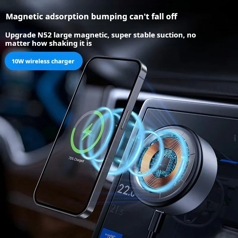 Magnetic Car Phone Holder, Dual-Sided Vacuum Suction with Wireless Charging, Universal Mobile Phone Stand