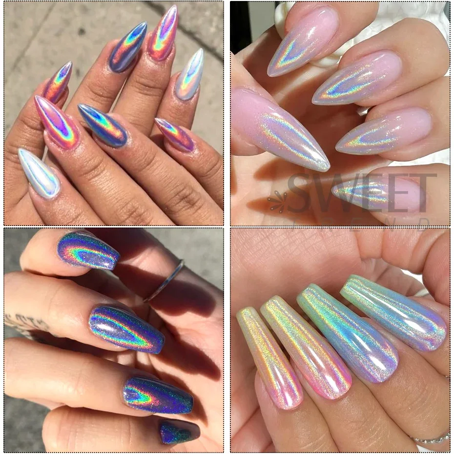 12 Grid Laser Powder Nail Glitter Pigment Holographic Iridescent Chameleon Fine Chrome Reflective Rubbing on Dust Manicure Decor