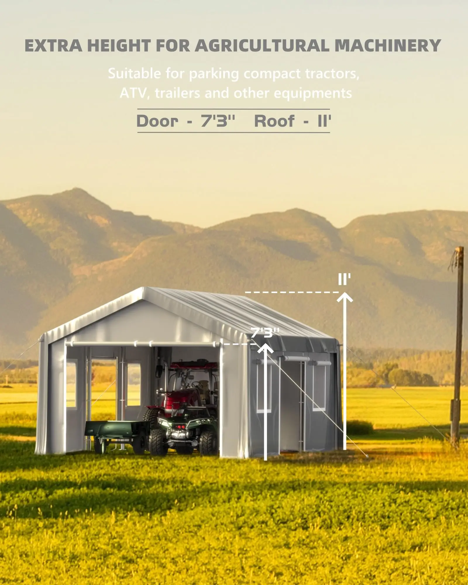 13 'x20 Outdoor' heavy duty garage, portable garage with 4 rolling doors, 4 mesh Windows, 180g PE tarp and reinforced frame for