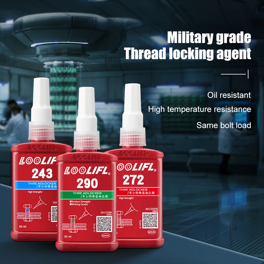 Threaded lock Liquid Glue 222/242/243/262/263/271/272/290 50 ml Sealing and Moderate Nut, bolts, Fasteners & Metal, blue threaded lock to prevent melting and leakage 5