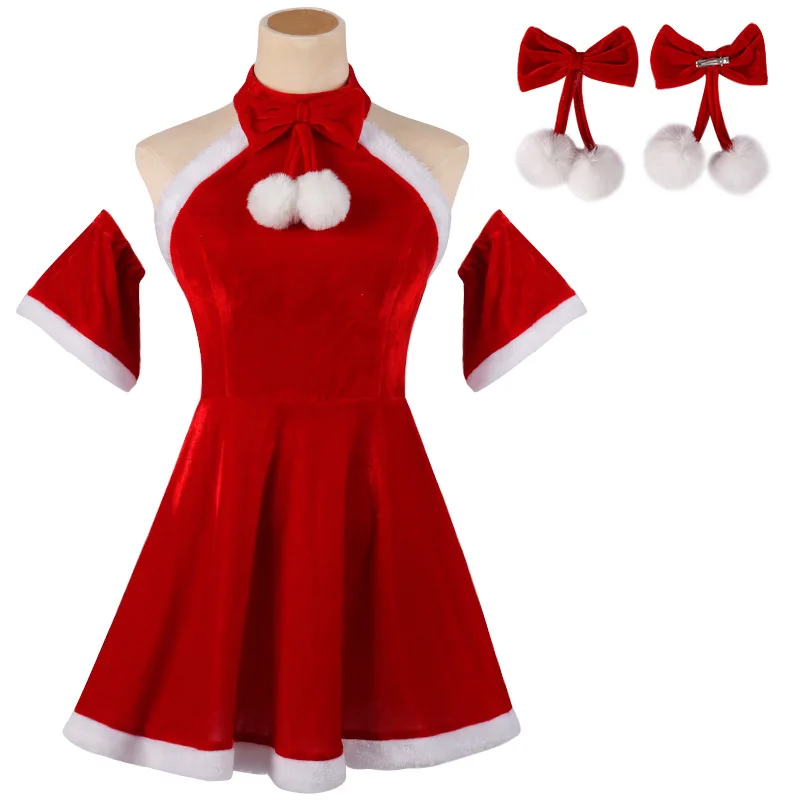 

Lolita Sexy Nightdress Women Santa Cosplay Costume Cute Christmas Princess Sling Backless Red Sexy Lingerie Wrap Chest Bra Dress