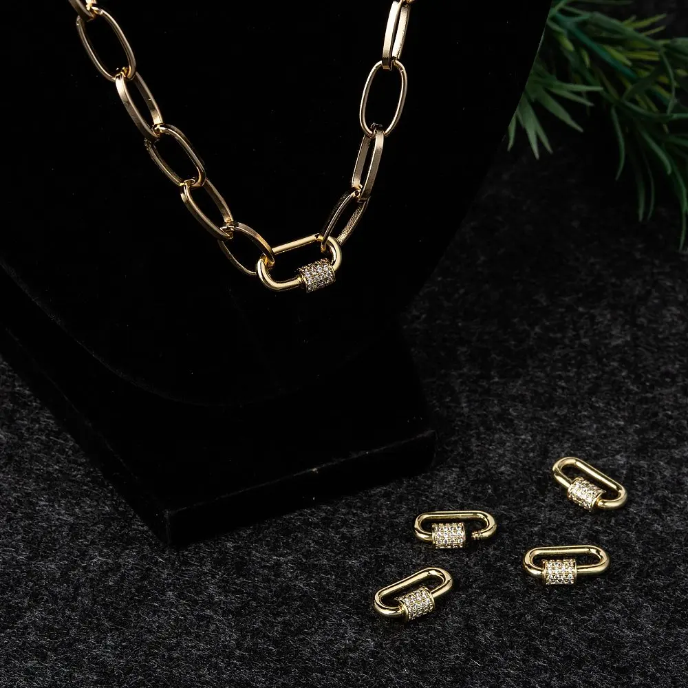 5 Stück Messing-Micro-Pave-Karabinerverschlüsse mit Zirkonia, ovale, klare Schnellverschlüsse für die Schmuckherstellung von Halsketten und Armbändern – Detail 10