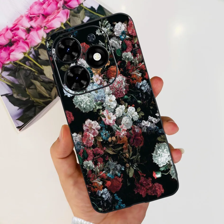 Fashion Flower Shockproof Silicone Slim Soft Black Phone Case