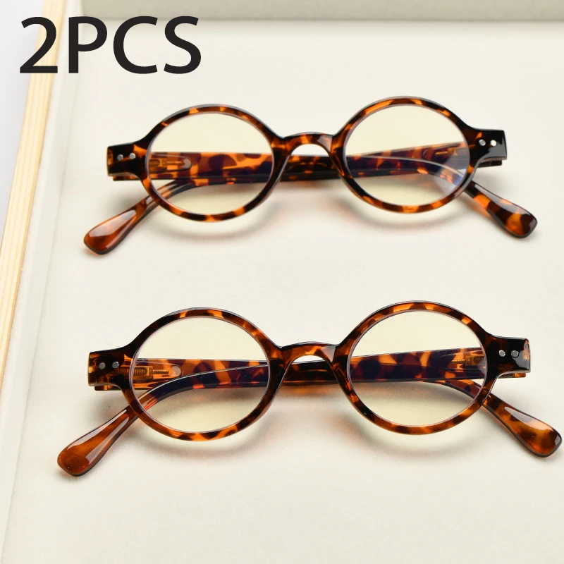 2Pcs Anzug Retro Vintage Mini Kleine Runde Rahmen Männer Frauen Leser Lesebrille Computer Gläser Mit Feder Scharnier + 0