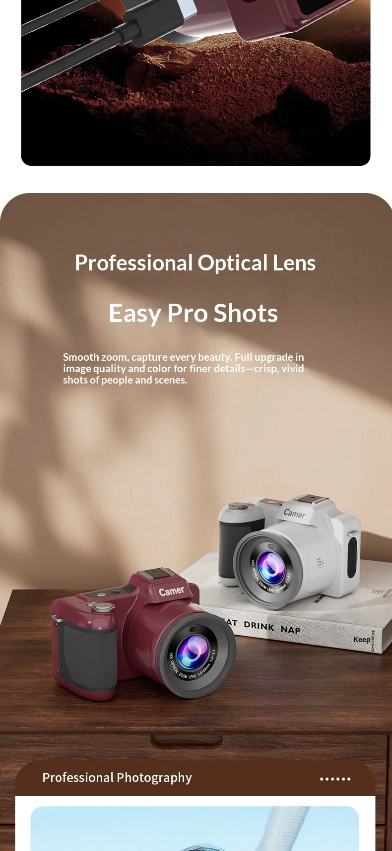 Camer 5K HD DSLR Digital Camera 64MP CCD With 16X Optical Zoom Lens AF Auto Focus Portable Video Recorder For Students Beginners