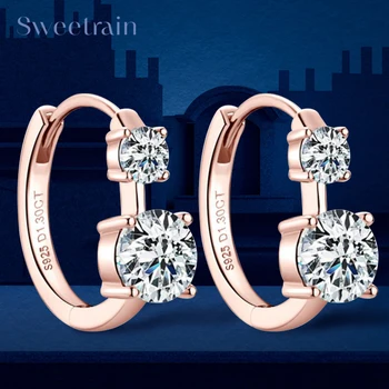Rose Gold Moissanite Earrings For Women 2.6CT Lab Created Diamond Hoop Earrings 925 Silver Plated 18k Gold Wedding Jewelry 1