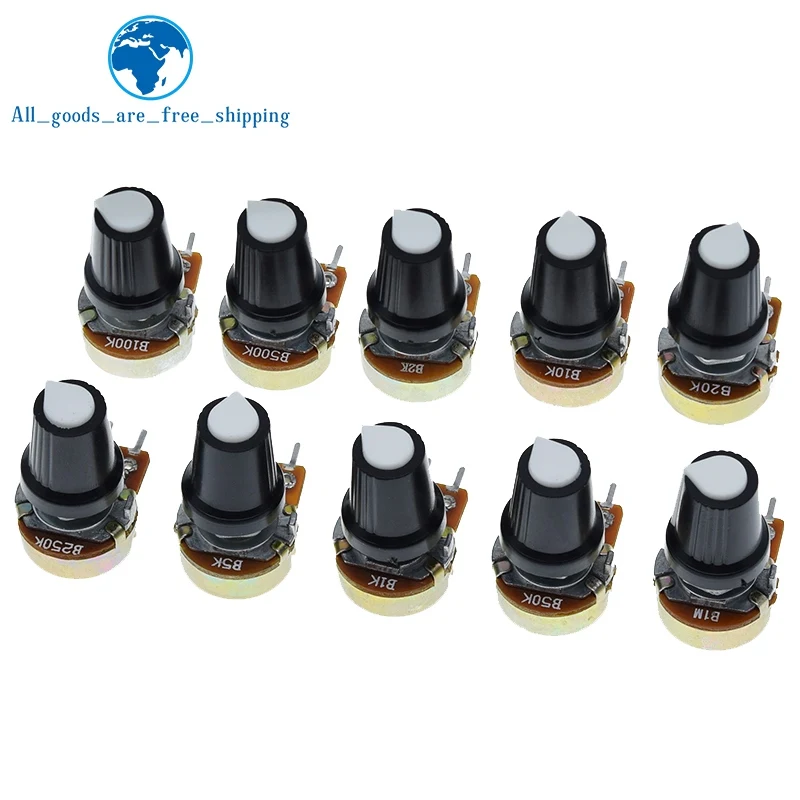 Tzt 1set wh148 1k 10k 20k 50k 500k k Ohm 15mm 3-poliger Linearkegel-Dreh potentiometer widerstand für Arduino mit weißer Kappe ag2