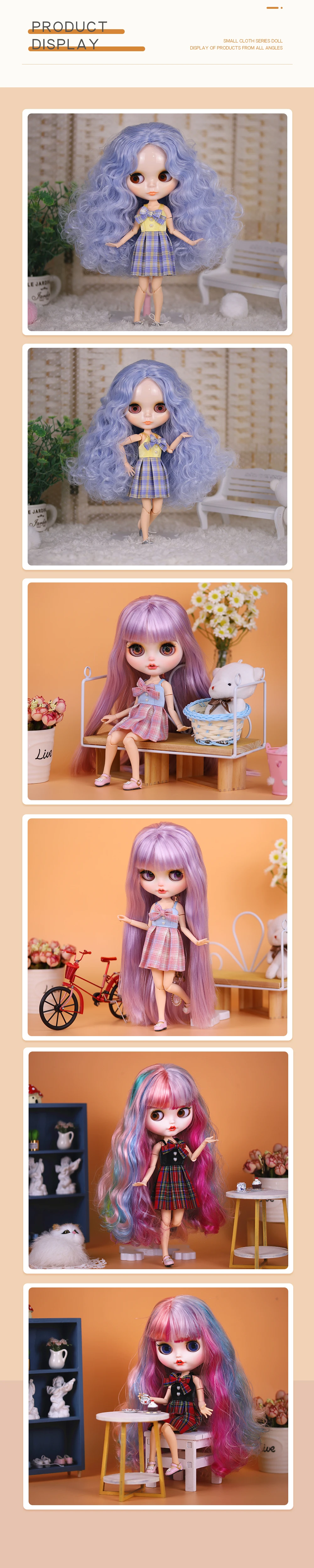 Neo Blythe Doll Simple Plaid Dress with Bow 3