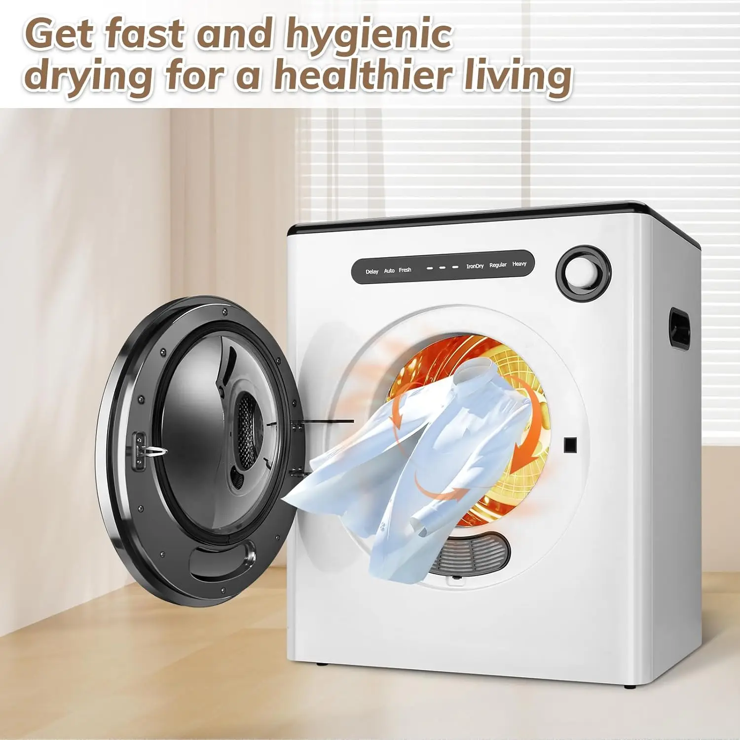 Clothes Dryer 1.6 cu.ft, 110V 970W Compact Laundry Dryers, Front Load Dryers Machine with Stainless Steel Tub, ABS Control Panel 3