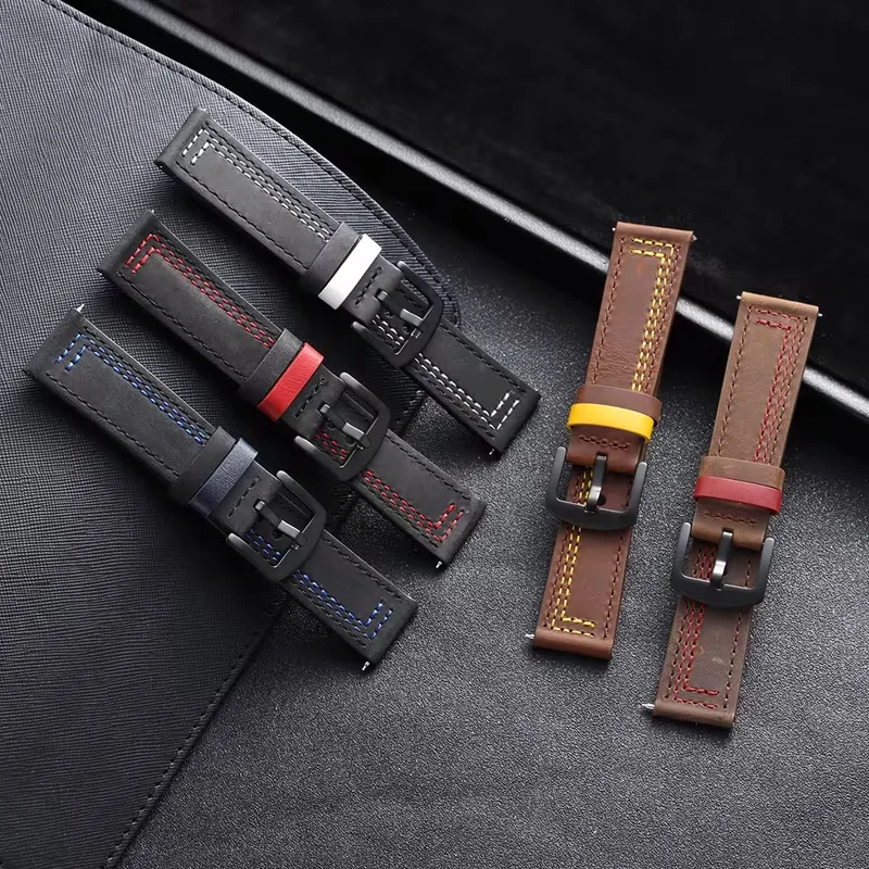 Premium Crazy Horse Leather Universal Watch Strap, 20mm-22mm Adjustable Band