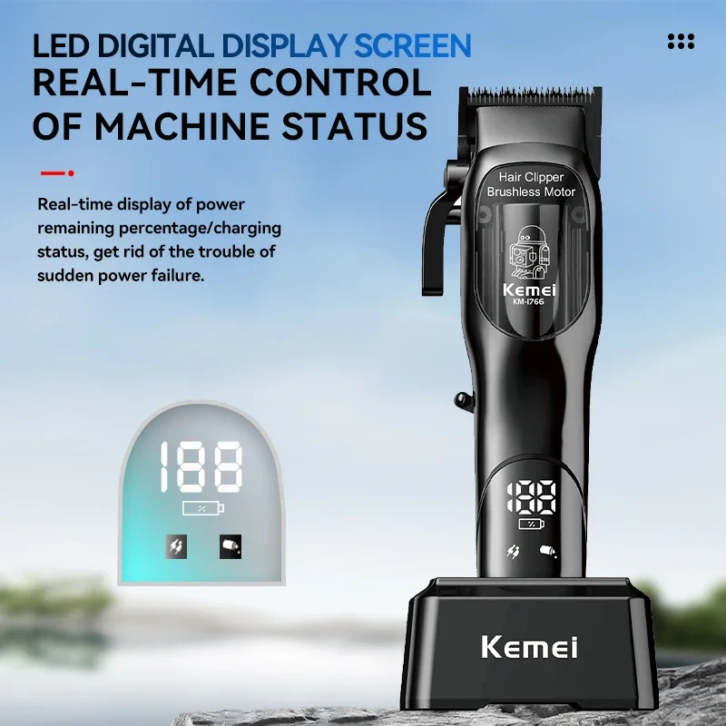 Kemei KM-1766 new digital hair clipper, hair salon specific electric push shear, high-power oil head shear 5