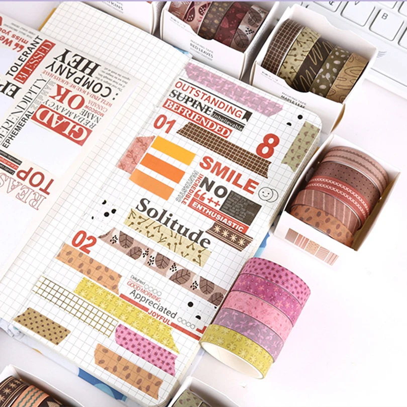 5Pcs Basic Washi Tapes Scrapbooking Washi Tape Set School Supplies Cinta Adhesiva Decorativa Autumn Stationery Masking Tape washi tape