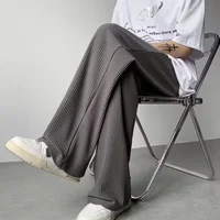 Summer Texture Straight Pants For Men Korean Fashion Baggy Wide-leg Trousers Casual Drape Pleated Striped Y2K Pantalones Hombre 1