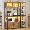 Itaar Bakers Rack with Power Outlet and LED Light, 45.3 Inch Farmhouse Coffee Bar Cabinet, Kitchen Microwave Stand with Storage 1