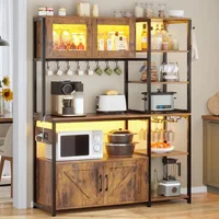 Itaar Bakers Rack with Power Outlet and LED Light, 45.3 Inch Farmhouse Coffee Bar Cabinet, Kitchen Microwave Stand with Storage 1
