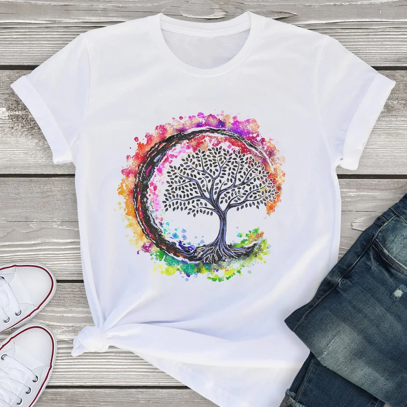 

Watercolor Tree Graphic Print T-Shirt Women Short Sleeve Summer Art Shirt Tees Clothing Tops Female T Shirt Aesthetic Clothes