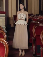 تنورة نسائية ذات ثنيات ، قمة مع تطريز ، زخرفة برشام ، انكماش الخصر ، مد جديد ، أنيق ، ربيع ، ، ، طقم 2 ، 13DB3380 1