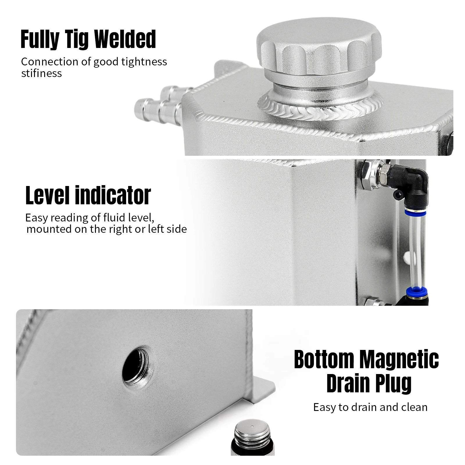 Universal 1L Aluminum Silver Black Oil Catch Can Reservoir Tank With Drain Plug Breather Oil Tank Fuel