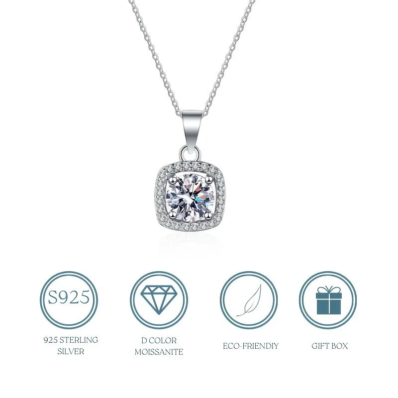 

925 Silver Square Micro-set Bezel Necklace Moissanite Women's Necklace