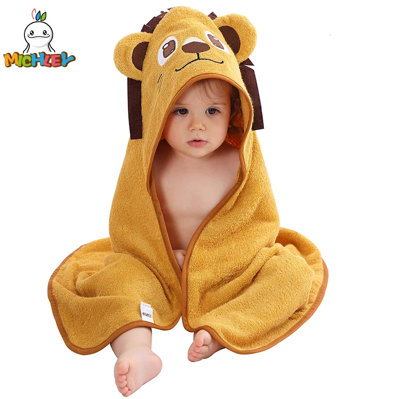 MICHLEY Lion Bamboo Baby Bath Towel Hooded Newborn Cute Cartoon Toddler Infant Bathrobe Shower Unisex For Kids Girls Boys 0 5T