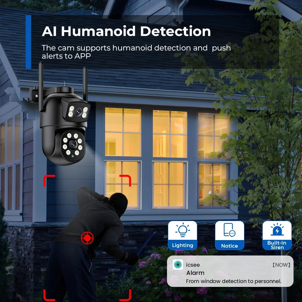 10채널 4K 보안 듀얼 렌즈 WIFI PTZ 카메라 시스템 8MP POE NVR 실외 컬러 야간 투시 카메라 비디오 감시 세트 XMeye 앱