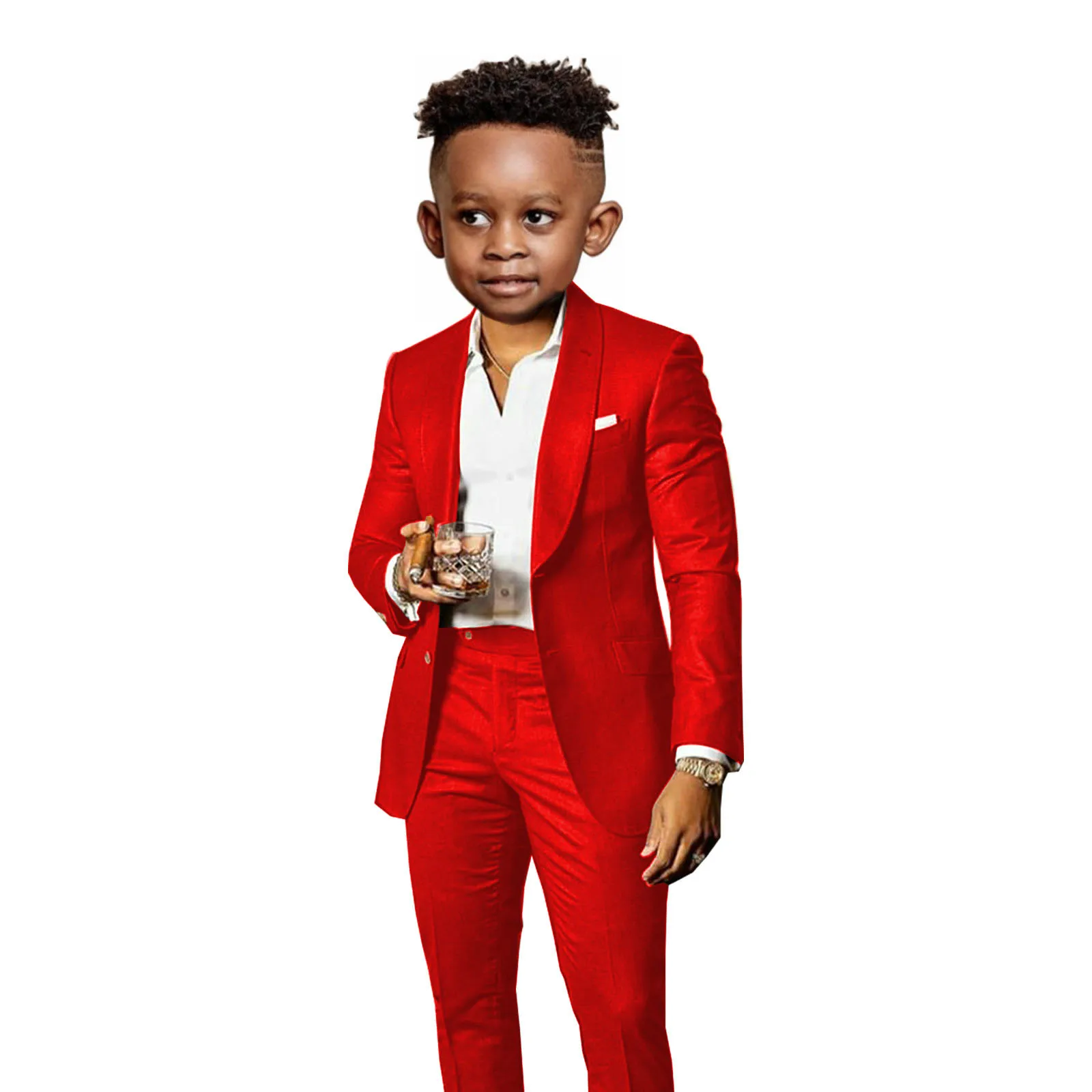 Children's Brown 2-Piece Suit with Shawl Collar - Elegant Formal Wear for Weddings and Parties