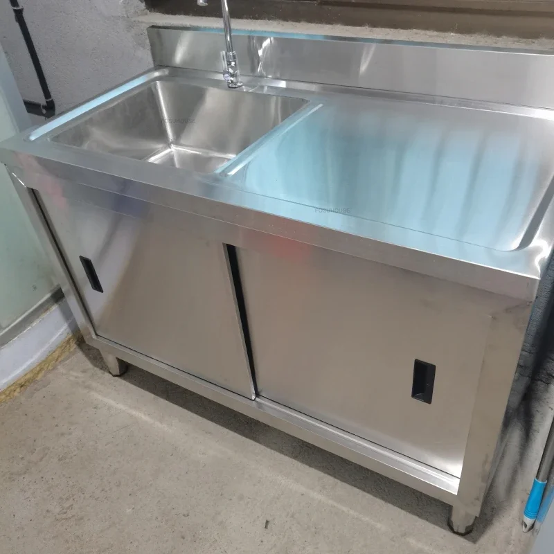 Description Picture 4 of itemCommercial Multi-functional Sinks Stainless Steel Moveable Door Kitchen Sinks Stove Cabinet with Sink Platform Vegetable Basin