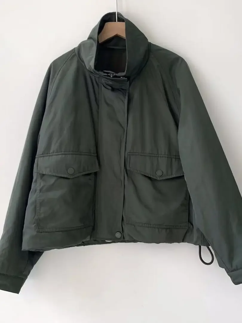 

Women Jackets Solid Stand Collar Zipper Large Pockets Streetwear Fall Winter New Double-sided Parka Coat
