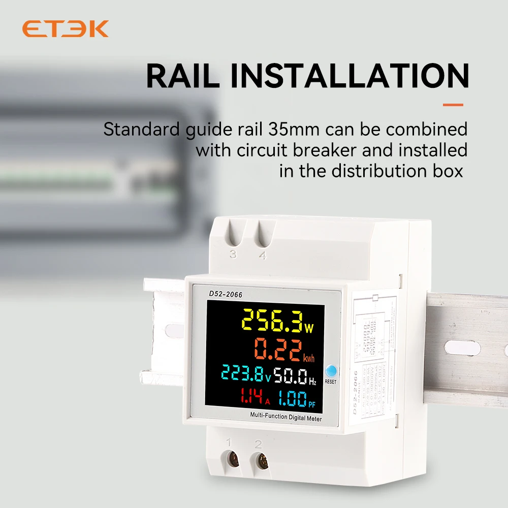6in1 Din Rail AC monitor 110V 220V 380V 100A Voltage Current Power Factor Active KWH Electric Energy Frequency Meter EKD52 digital voltmeter