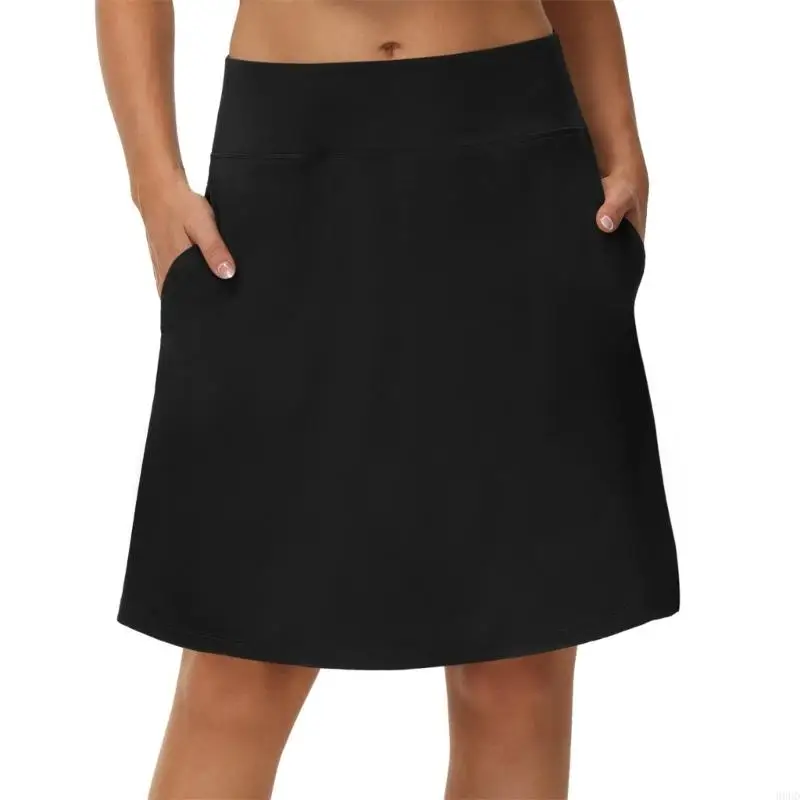 Frauen mit hoher Taille Tennisrock mit atmungsaktivem Taschen -Sport -Laufen -Shorts verstellbarer Bund für Training Golfing – Detail 1