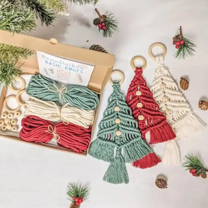 Macrame kit 3pcs Christmas Tree Macrame Kit Handmade Cotton Rope Twisted String DIY Material Cotton Thread