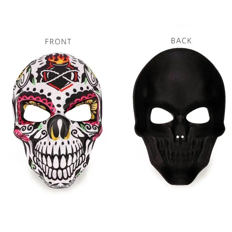 39BD Gruselige Halloween-Maske, Halloween-Maskerade-Knochen-Kostüm-Requisiten, Totenkopf-Druckmaske, mexikanische Maske zum Tag – Detail 1