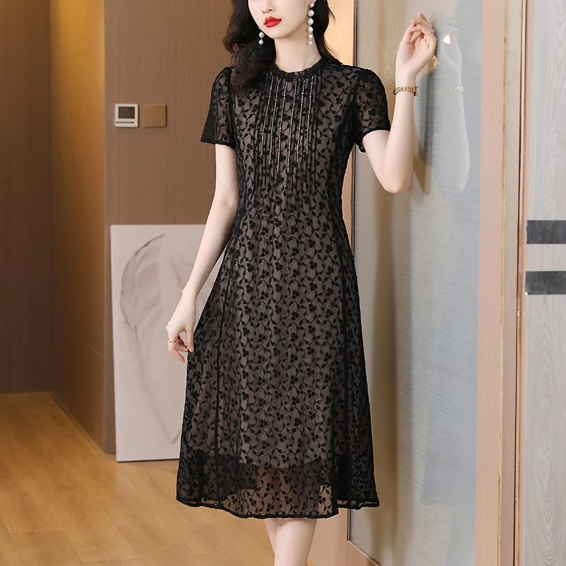 

2023 New Fashion Silk Mulberry Silk Dress Women's Summer Elegant Retro Versatile Loose Fit Leisure Holiday Dress Vestidos