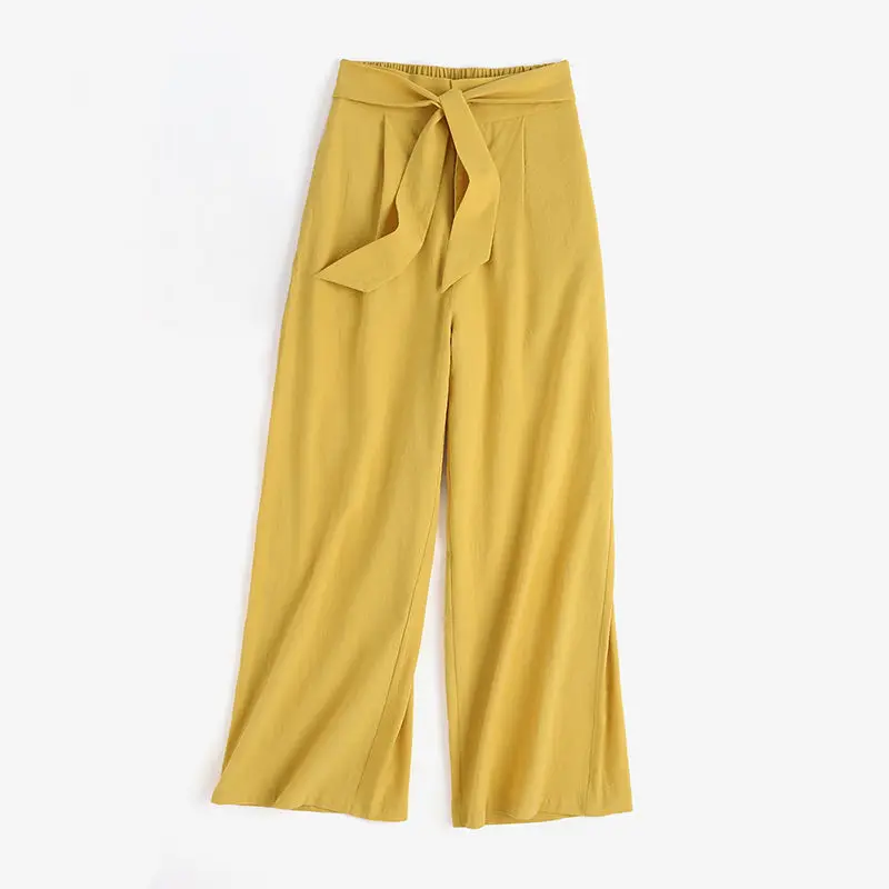 Women's Clothing Vintage Lace Up Cotton Linen Wide Leg Pants Female Fashion High Waist Straight Trousers Casual Loose Pantalones