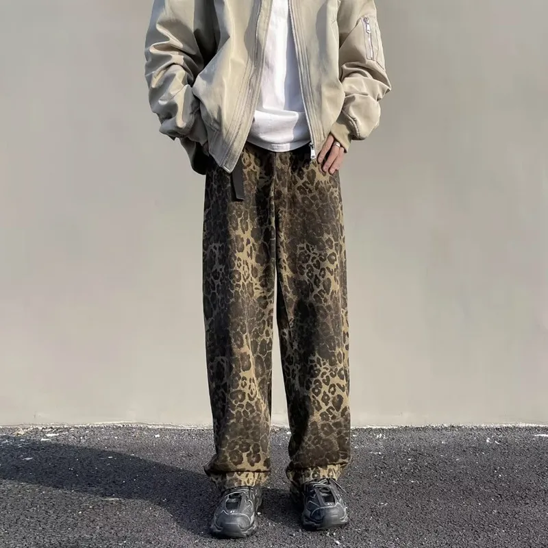 2000S Vestiti Y2K Moda Leopardo Baggy Nuovi Jeans Kpop Pantaloni Per Uomo Harajuku Dritto Donna Cotone Pantaloni Lunghi Pantaloni Uomo