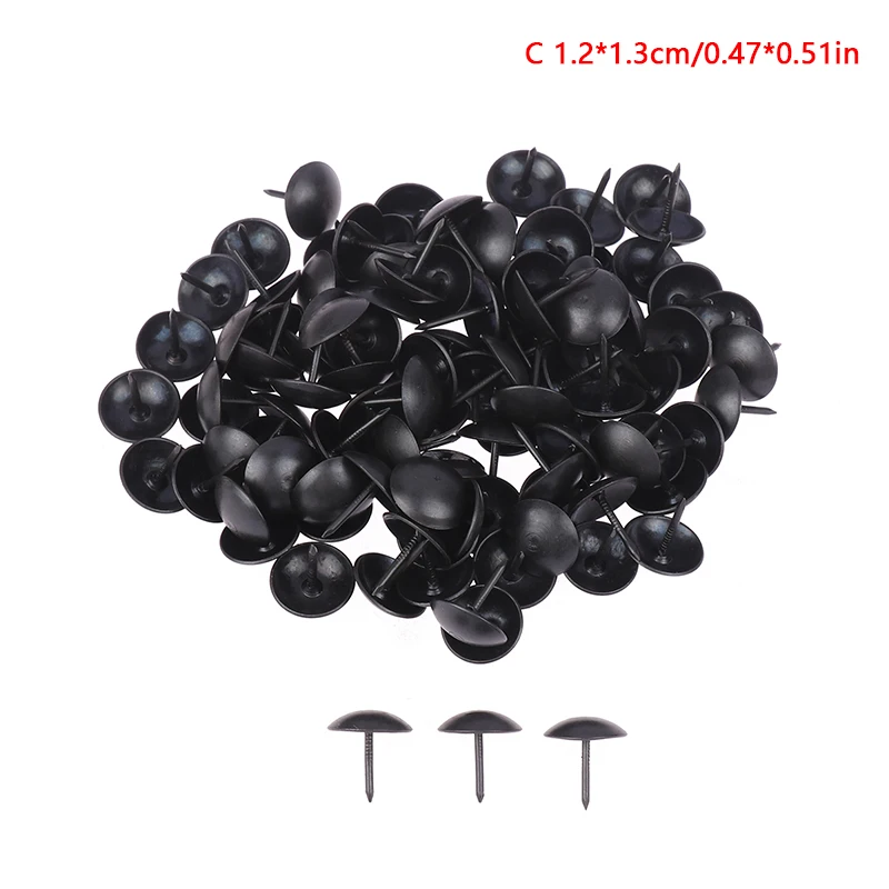 

100 шт., черные металлические штифты с круглой головкой для домашнего декора, 7x13 мм, 9x13 мм, 12x13 мм
