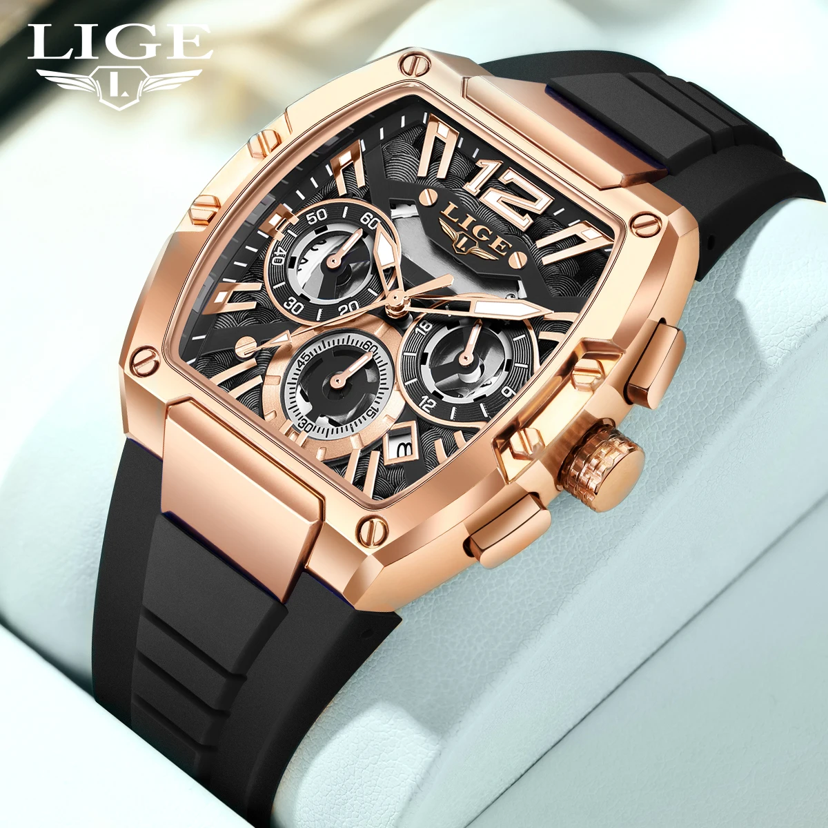 LIGE Mens Quartz Watch - Waterproof Silicone Sport Watch with Calendar and Luminous Features