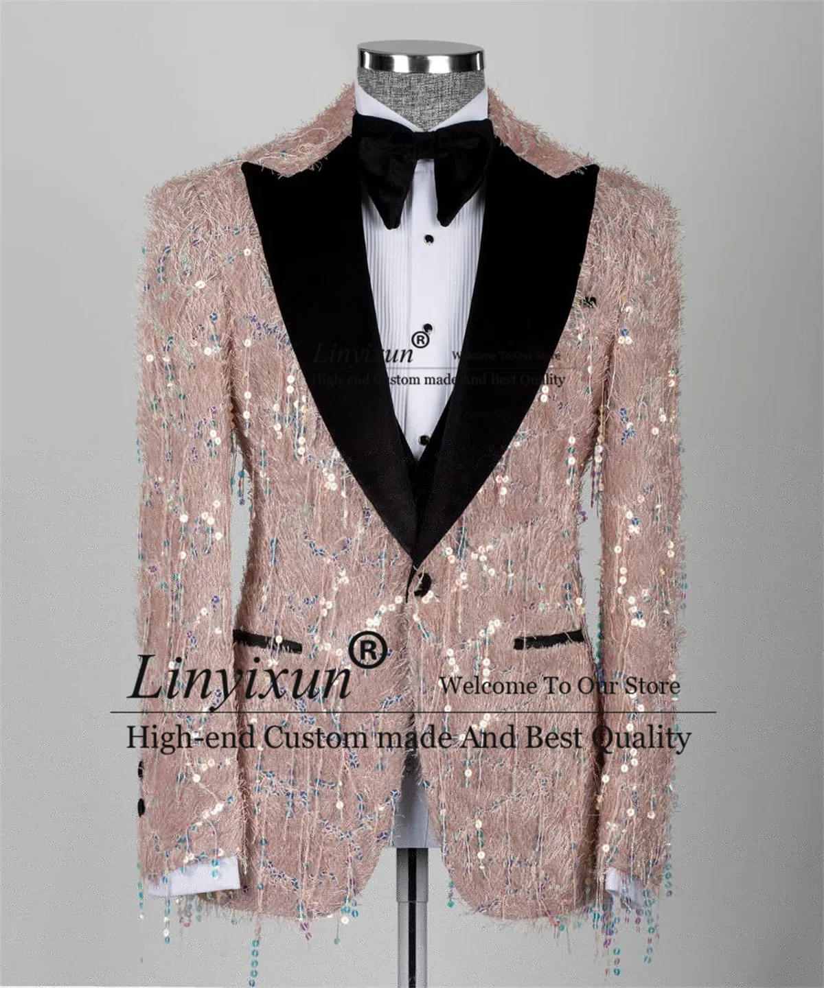 Glitter Sequin Groom Wedding Tuxedo Peaked Lapel Men Suit 3 Pieces Sets Dinner Party Male Prom Blazers Customized Coustome Homme 3