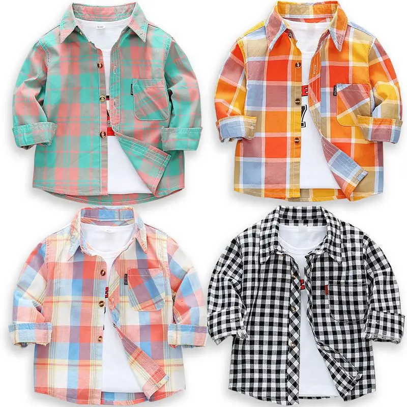 

2023 New Toddler Boys Shirts Long Sleeve Plaid Shirt For Kids Spring Autumn Children Clothes Casual Cotton Shirts Tops 24M-11Y