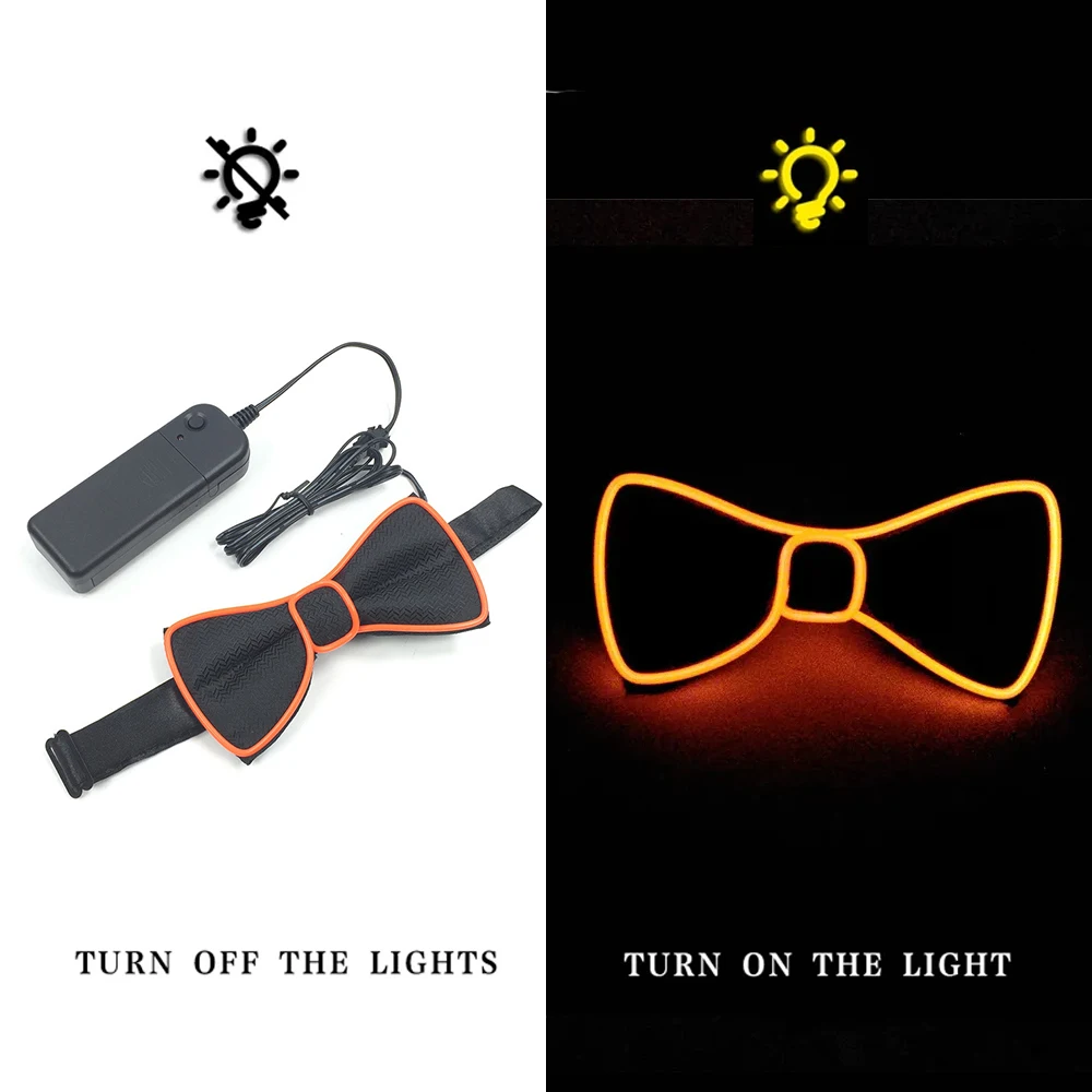 LED-Leuchtende Fliege, leuchtet im Dunkeln, leuchtende Krawatte für Hochzeit, Geburtstag, Party, Weihnachtsdekoration, Halloween, Cosplay, Kostüm – Detail 7