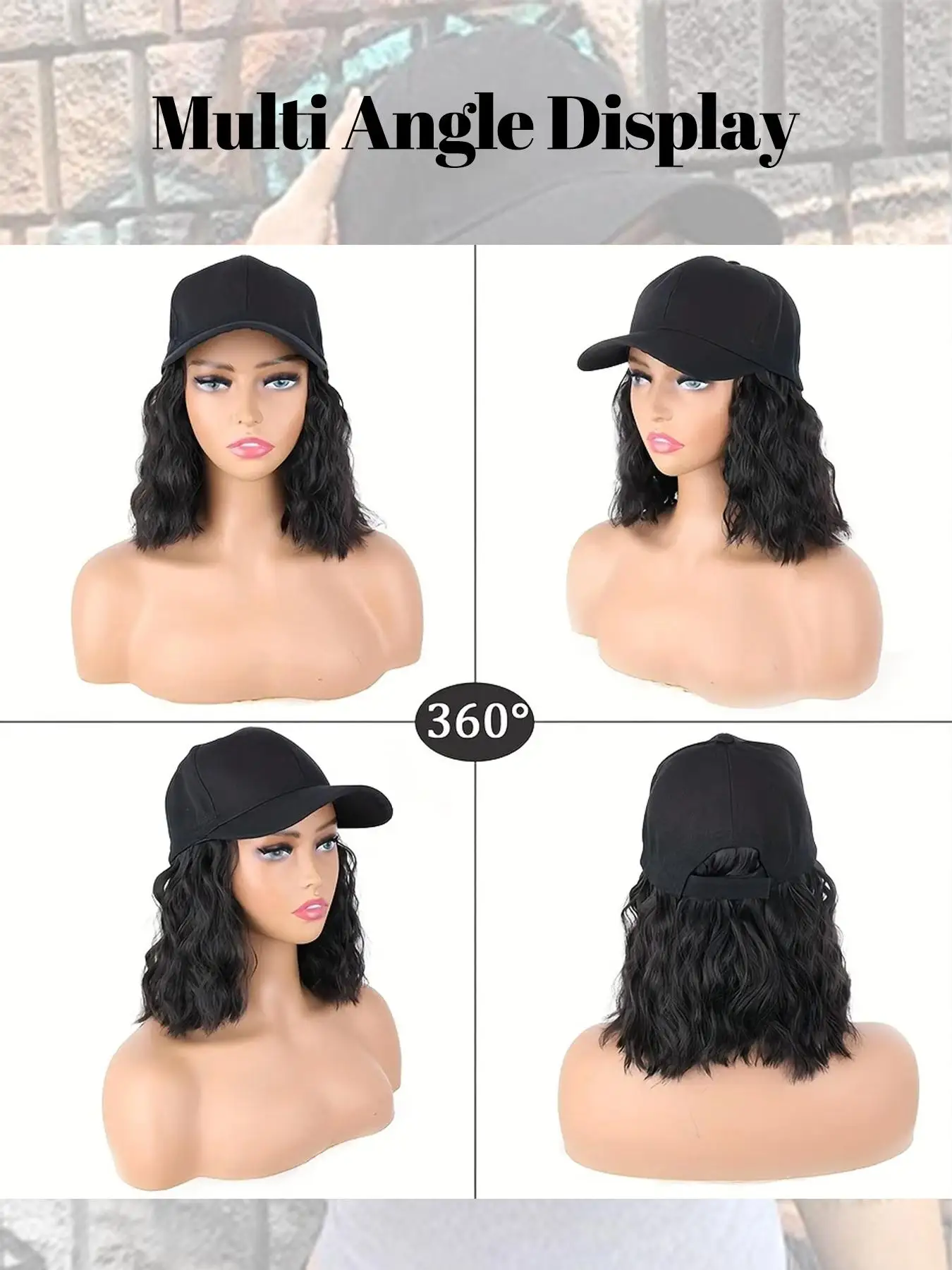 Synthetic Curly Wave Hair Wig with Baseball Cap for Women