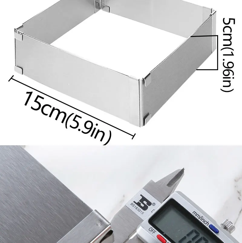 Runder, quadratischer, verstellbarer Mousse-Ring aus Edelstahl für Kuchen, 3D-Backform, Küche, Dessert, Dekorationswerkzeuge – Detail 7