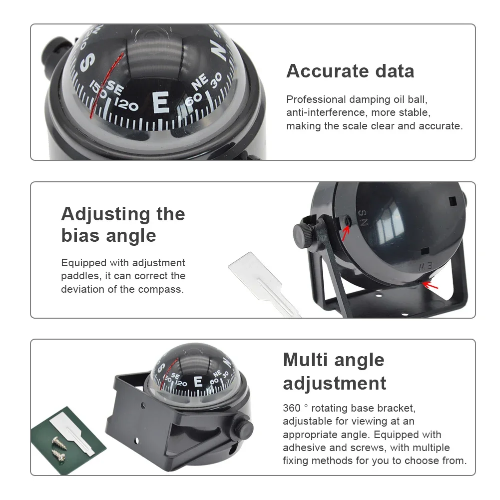 Navigation Compass Ball Shaped Vehicle Navigation Car Compass Dial Sea Pivoting Marine Boat Compass Splashproof Sea Marine Electronic