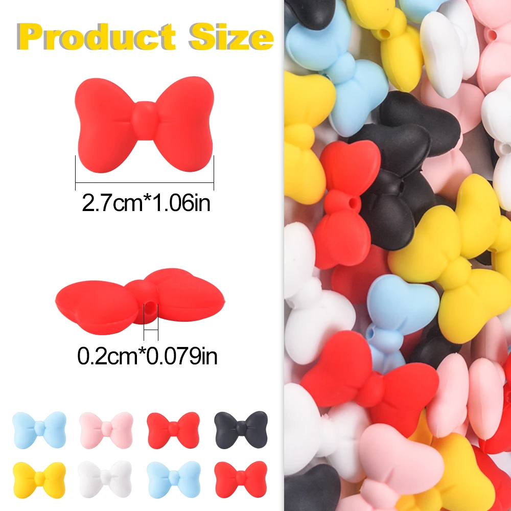 LOFCA Silicone Bowknot Beads Set - Jewelry Crafting & Teething Accessories (6 Pack)